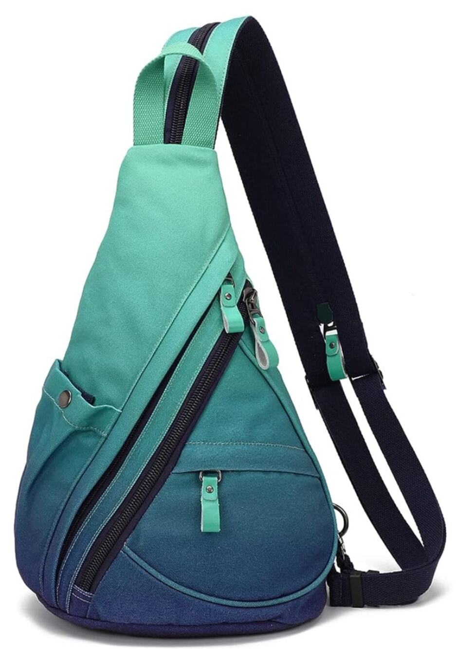 Canvas Sling Bag Small Crossbody Backpack, Shoulder Daypack, Rucksack-Blue Green